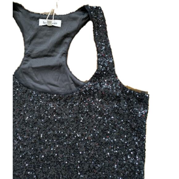 Heartloom Black Sequin Racerback Tank M NWT Cropped NYE Mesh Trim Holiday - Picture 8 of 9